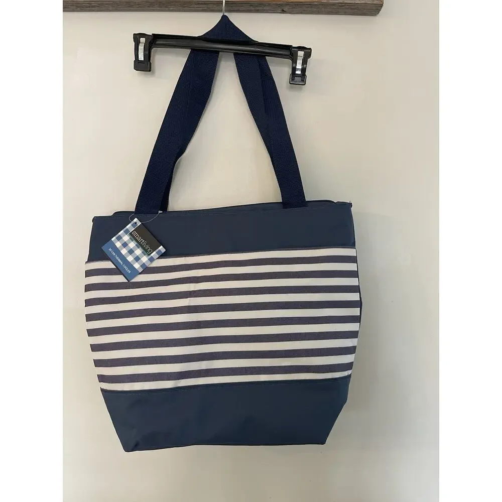 NEW Smart Living 30 Can Thermal Cooler TOTE BAG Folding Carry-all w/pocket Navy